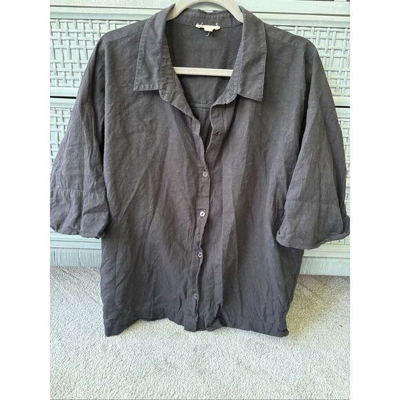 Eileen Fisher Black Button down linen cotton blend, XL $168 D11 - Picture 2 of 8